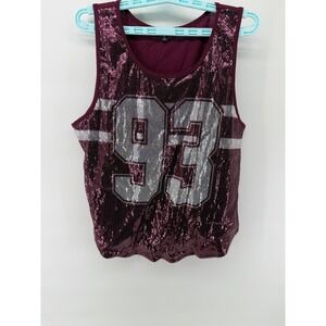 Ransom Womens Sequin 93 Jersey Tank Top Maroon Silver XL Summer Glam Party